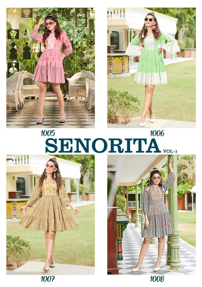 Senorita 1Cotton fancy Party Wear Printed Wholesale Tunic Short Tops Collection